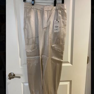 Zara Champagne Silk Cargo Pants